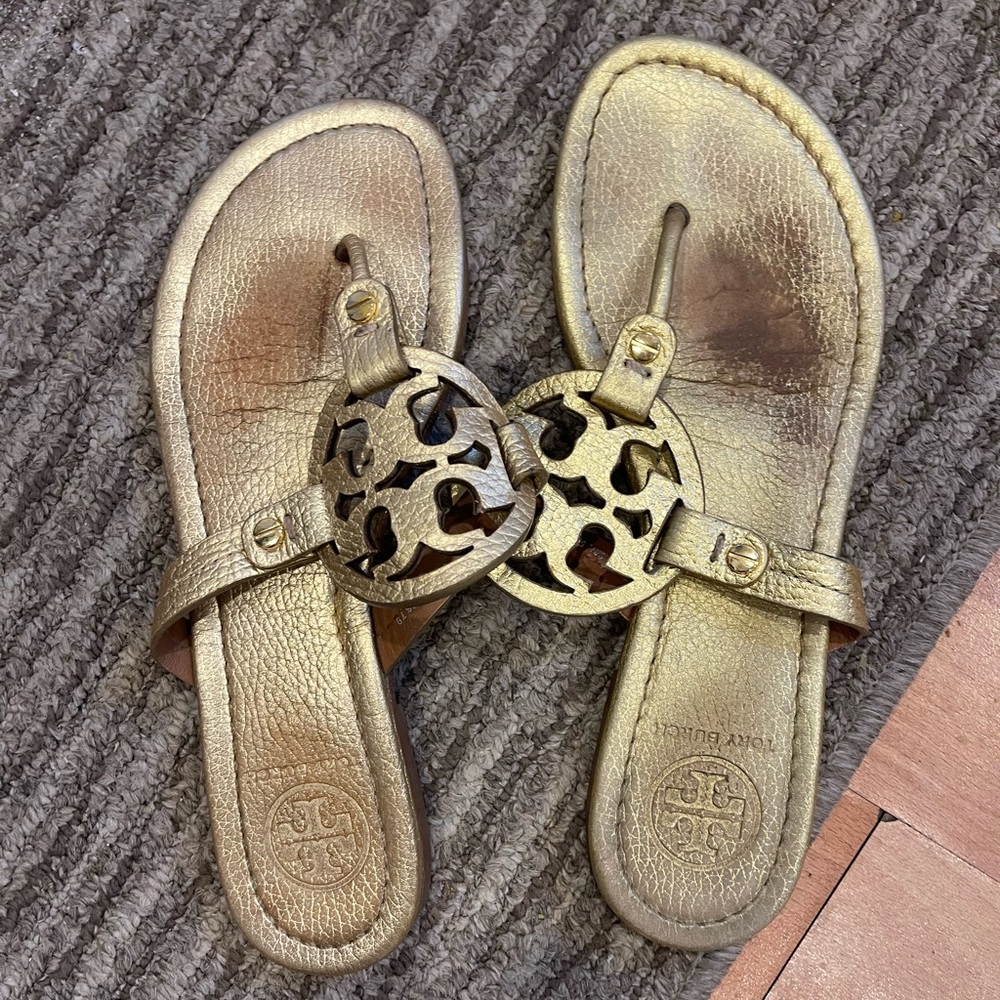 TORY BURCH MILLER SANDALS FLIP FLOPS METALLIC GOLD size 7m